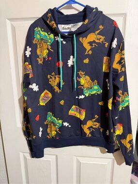 Scooby-Doo! Men XXXL Navy Graphic Print Pullover Hoodie Long Sleeve Cartoon Y2K